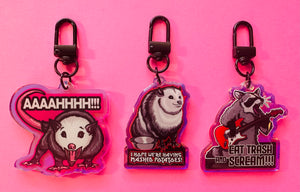 Rainbow Holographic Keychain bundle deal! - meme critters! Opossums and Racoon! Save $2 with this deal!