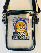 Load image into Gallery viewer, Mother, I Wish For Crab Rangoon! Baby Cheetah Leopard Cub Meme! Clear Bag with black strap and trim! For concerts, stadium approved, crossbody, unisex messenger, purse