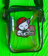 Load image into Gallery viewer, Live, Laugh, Lucky Cat Maneki Neko! Clear Bag with black strap and trim! For concerts, stadium approved, crossbody, unisex messenger, purse