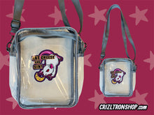 Load image into Gallery viewer, Eat Cheese and Sin! White Mouse Rat, Clear Bag with grey strap and trim! For concerts, stadium approved, crossbody, unisex messenger, purse