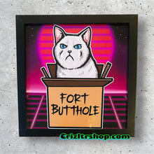 Load image into Gallery viewer, Fort Butthole Angry White Cat Kitten Meme - 8x8 inches Framed Album Cover Styled Art print!
