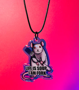 Life is soup, I am Fork. White Mouse, Rat Choker Necklace! Holographic!