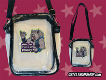 Load image into Gallery viewer, WTF is Up, Dennys?! Werewolf Skiwalker Shapeshifter Cryptid! Clear Bag with black strap and trim! For concerts, stadium approved, crossbody, unisex messenger, purse