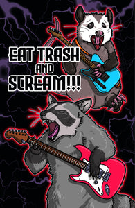 EAT TRASH AND SCREAM! Raccoon Possum Opossum Meme Heavy Metal Guitar - Art Print Poster