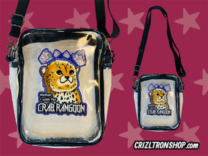 Mother, I Wish For Crab Rangoon! Baby Cheetah Leopard Cub Meme! Clear Bag with black strap and trim! For concerts, stadium approved, crossbody, unisex messenger, purse