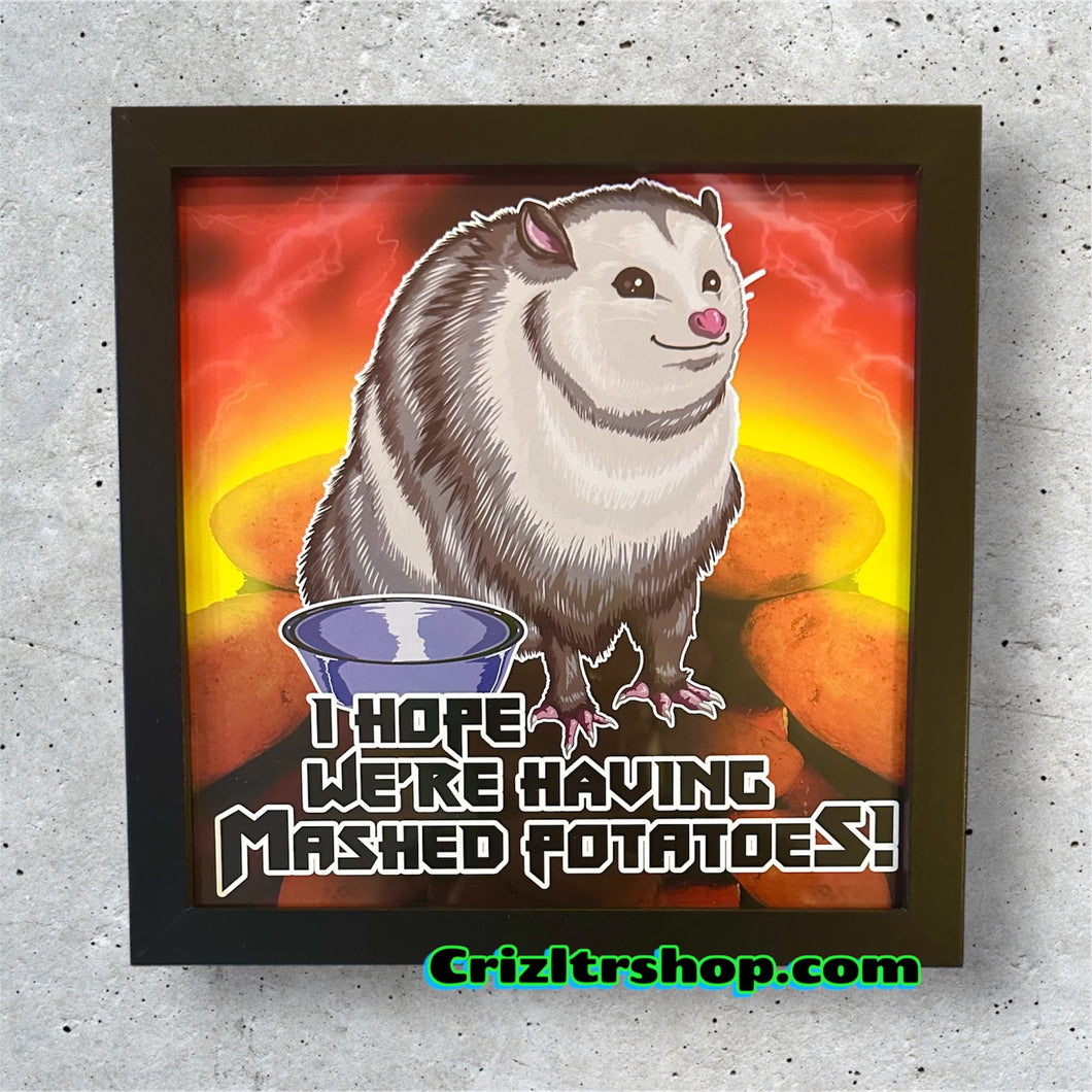 I Hope We’re Having Mashed Potatoes Possum Meme - 8x8 inches Framed Album Cover Styled Art print!