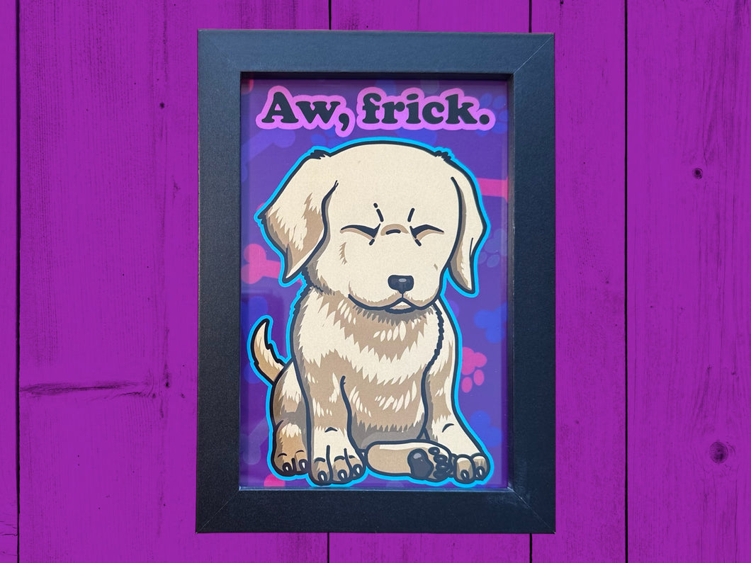 Aw, frick. Yellow Lab Puppy - Framed 4 x 6 inch art print!