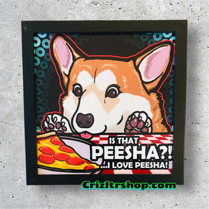 Is That Peesha? Corgi Puppy Dog Pizza Meme - 8x8 inches Framed Album Cover Styled Art print!
