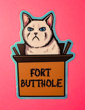 Load image into Gallery viewer, Glow in the dark sticker! Holographic edges! 4 inch! Fort Butthole Cat!