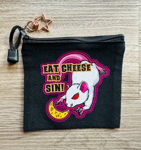 Eat Cheese and Sin! White mouse rat cute wallet zipper pouch dice bag with star clasp!