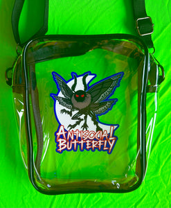 Antisocial Butterfly! Mothman Cryptid! Clear Bag with black strap and trim! For concerts, stadium approved, crossbody, unisex messenger, purse