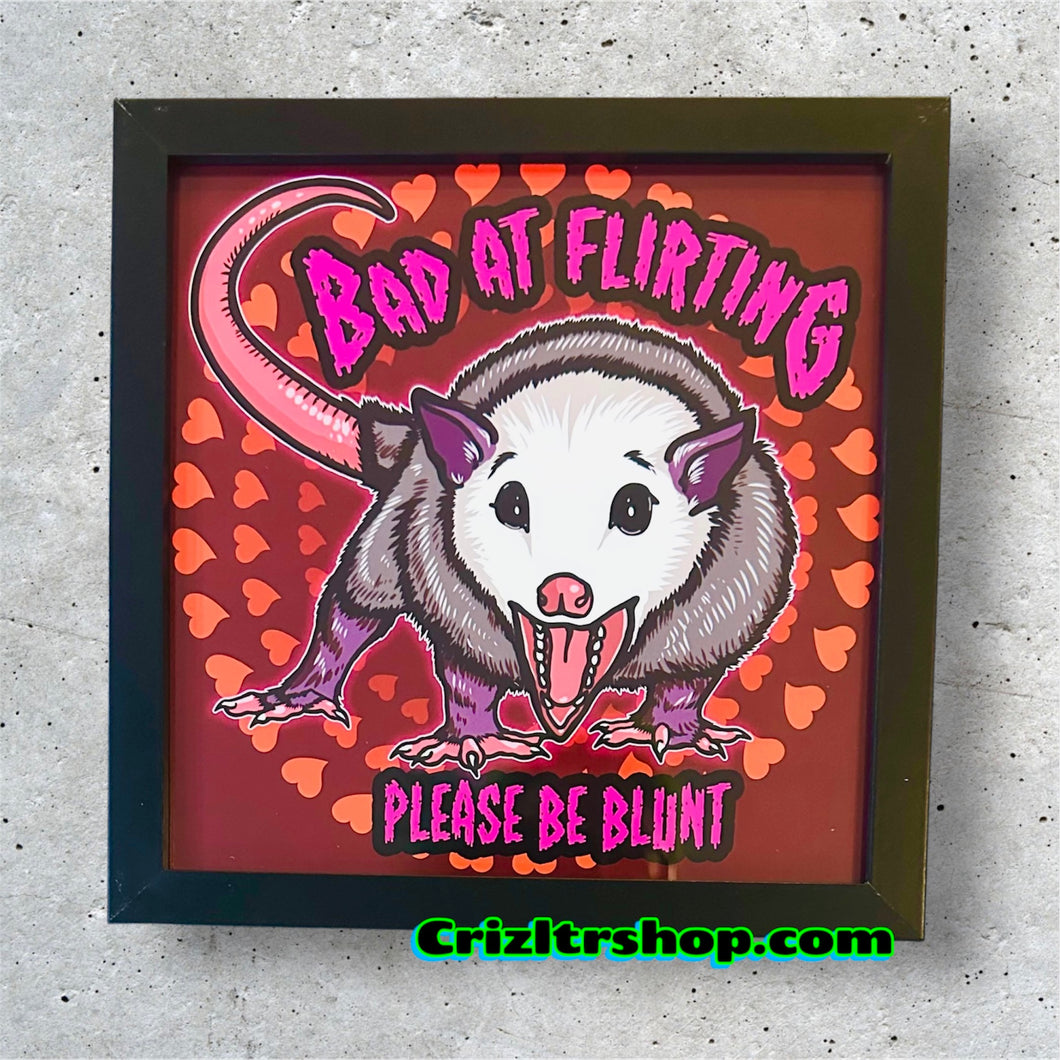 Bad at Flirting Screaming Possum Meme - 8x8 inches Framed Album Cover Styled Art print!