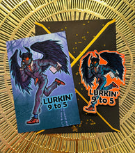 Load image into Gallery viewer, Postcard and Vinyl Sticker set! - Lurkin’ 9-5 Business Mothman!