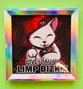 Live Laugh Good Luck Maneki Neko- Holographic Silver Frame with 5x5 Art Print!