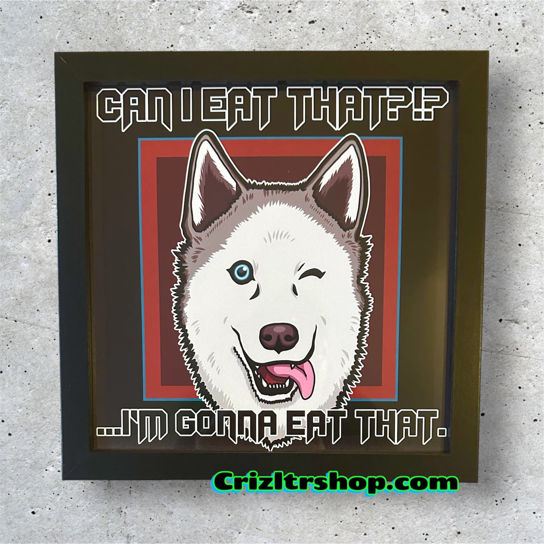 Hungry Husky Dog Puppy ‘Can I eat that?’ Meme - 8x8 inches Framed Album Cover Styled Art print!