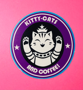 Glow in the dark sticker! Holographic edges! 4 inch! Kitty Cats and Coffee!