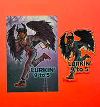 Load image into Gallery viewer, Postcard and Vinyl Sticker set! - Lurkin’ 9-5 Business Mothman!