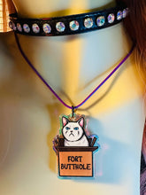 Load image into Gallery viewer, Fort Butthole! Funny Angry White Cat, Kitten, Choker Necklace! Holographic!