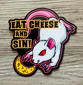 Eat Cheese and Sin! White Rat Mouse - Waterproof Vinyl Big 4 inches!