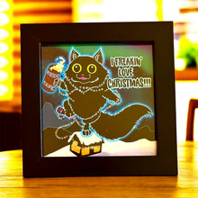 Load image into Gallery viewer, Yule cat with beer! I freakin love Christmas! Black kitty kitten white elephant gift monster Cryptid Funny meme - 5x5 inches Framed Album Cover Styled Art print!
