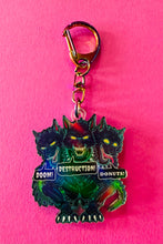 Load image into Gallery viewer, DOOM! DESTRUCTION! DONUTS! Cereberus Hellhound 3 headed dog Keychain!