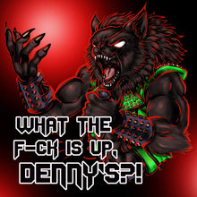 Load image into Gallery viewer, Wtf is up, Denny’s?! Werewolf Shapeshifter Funny cryptid meme - 5x5 inches Framed Album Cover Styled Art print!