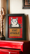 Fort A Hole white kitty cat in box - Framed 4 x 6 inch art print!