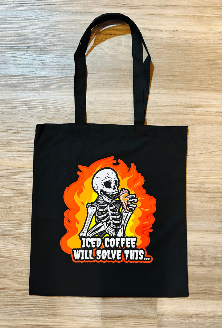 Iced coffee Will Solve This! Skeleton Tote bag!