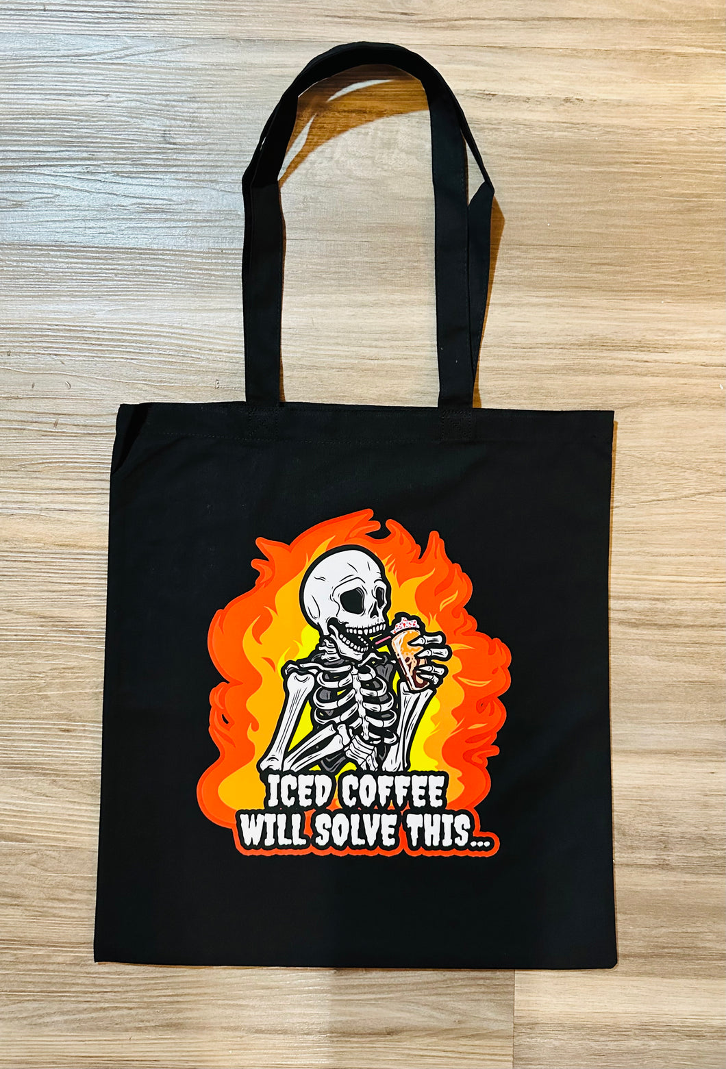 Iced coffee Will Solve This! Skeleton Shopping Tote bag!