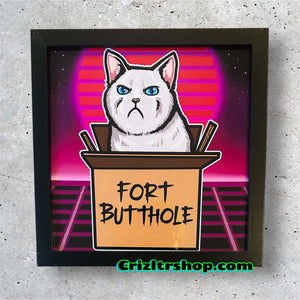 Fort Butthole Angry White Cat Kitten Meme - 8x8 inches Framed Album Cover Styled Art print!