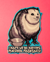 Load image into Gallery viewer, Glow in the dark sticker! Holographic edges! 4 inch! Mashed Potatoes Possum!