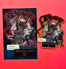 Load image into Gallery viewer, Postcard and Vinyl Sticker set! - Spicy Krampus? I hope this email finds you before I do!