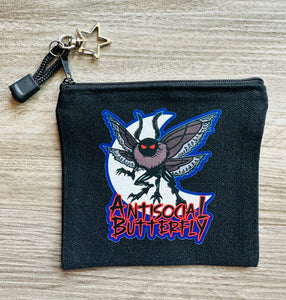 Antisocial Butterfly Mothman Cryptid wallet zipper pouch dice bag with star clasp!