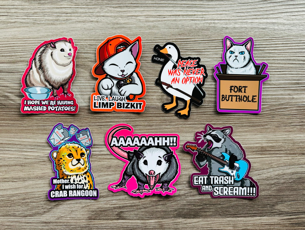 LIMITED TIME! Big Sticker bundle deal! Animal Memes! - Waterproof Vinyl Big 4 inches!