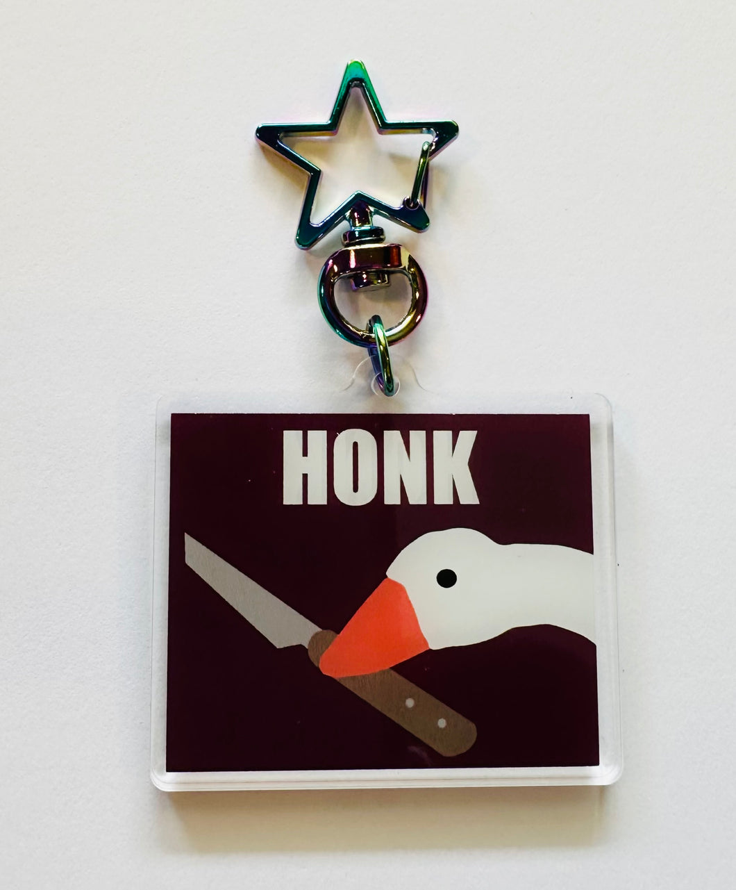 Honk. Goose with knife Keychain!