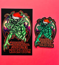 Load image into Gallery viewer, Postcard and Vinyl Sticker set! - Christmas Santa Cthulhu! You better watch out…