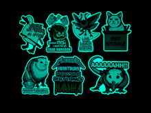 Load image into Gallery viewer, Glow in the dark sticker! Holographic edges! 4 inch! Kitty Cats and Coffee!