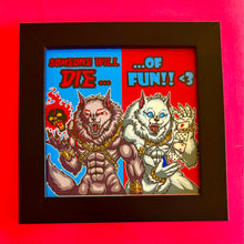 Load image into Gallery viewer, Hellhounds Werewolves ‘Someone Will Die….Of Fun!’ Creepmas white elephant gift monster lover Cryptid Funny meme - 5x5 inches Framed Album Cover Styled Art print!
