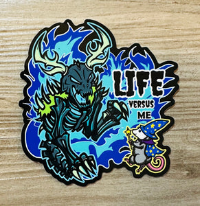 Life versus me! wendigo versus possum wizard!Native American Sticker by indigenous artist! - Waterproof Vinyl Big 4 inches!