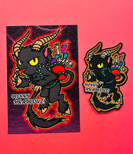 Load image into Gallery viewer, Postcard and Vinyl Sticker set! - Cute Merry Krampus!