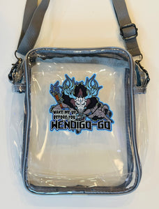 Wake Me Up Before You Wendigo-Go! By Indigenous Artist! Cryptid Spooky Clear Bag with grey strap and trim! For concerts, stadium approved, crossbody, unisex messenger, purse