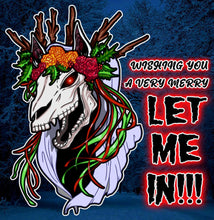 Load image into Gallery viewer, Wishing you a very merry LET ME IN!! Mari Lwyd Christmas Horse Creepmas Funny meme - 5x5 inches Framed Album Cover Styled Art print!