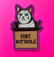 Load image into Gallery viewer, Fort Butthole Kitty Cat White Meme Sticker! - Waterproof Vinyl 3 inches