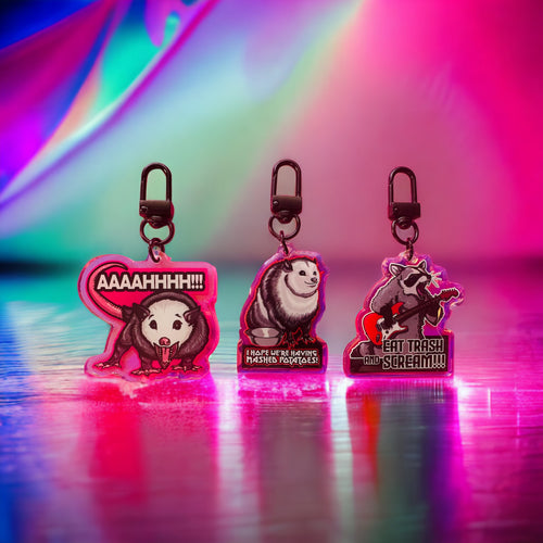 Rainbow Holographic Keychain bundle deal! - meme critters! Opossums and Racoon! Save $2 with this deal!