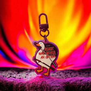 “Peace was never an option” goose with kitana sword Rainbow Holographic Keychain!