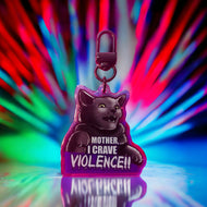 Black cat “Mother I Crave Violence!” Rainbow Holographic Keychain!