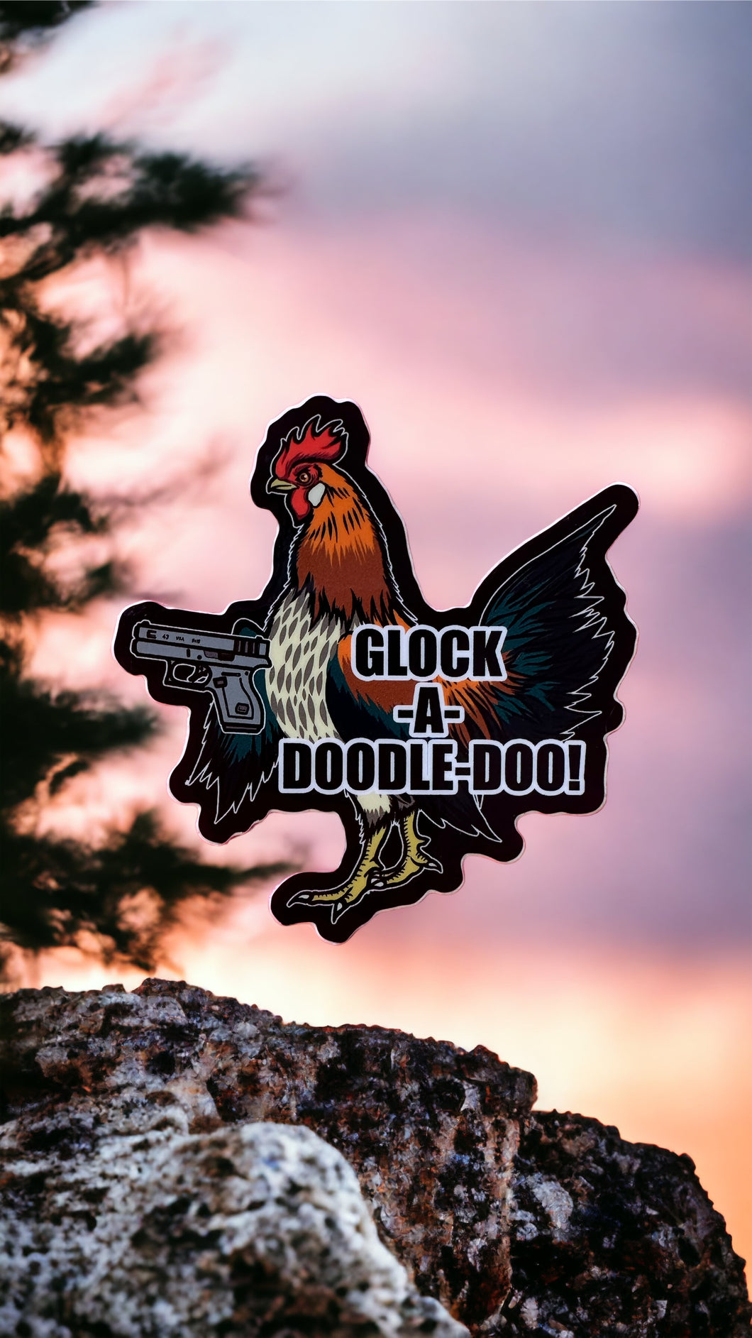 Glock a Doodle Doo! Chicken Rooster Meme Sticker! Waterproof Vinyl 3 inches