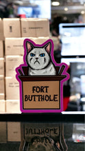 Load image into Gallery viewer, Fort Butthole Kitty Cat White Meme Sticker! - Waterproof Vinyl 3 inches