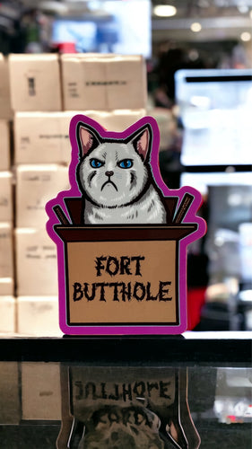 Fort Butthole Kitty Cat White Meme Sticker! - Waterproof Vinyl 3 inches