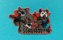 Load image into Gallery viewer, Eat trash and scream! Raccoon and Opossum Meme Sticker! Waterproof Vinyl 3 inches